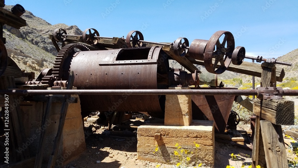 Historic Mill Equipment at Warm Springs Camp, Mining History, Death Valley, CA Historic Mill Equipment at Warm Springs Camp, Mining History, Death Valley, CA