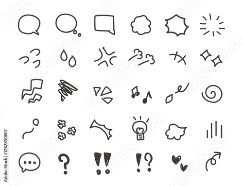 シンプルな手描き感情ベクターアイコンセット 線幅編集可能 handdrawn manga emotions