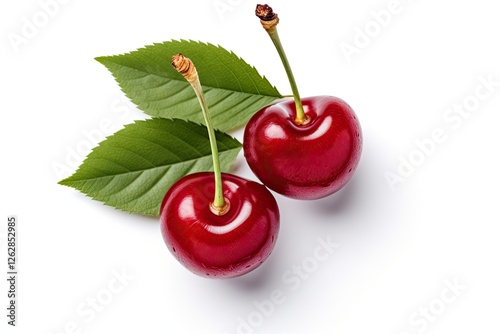 Sour cherry isolated top view on white background with path