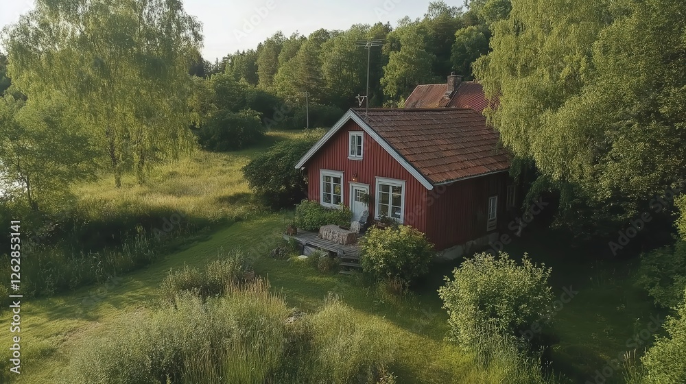 Rustic Red House Countryside Landscape Rustic Red House Countryside Landscape