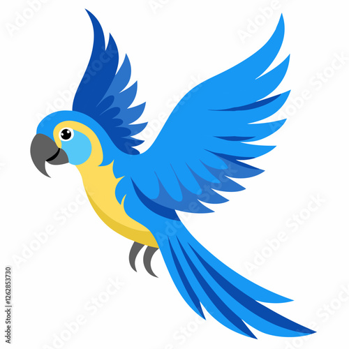 Cartoon flying  Amazon macaw parrot blue color isolated on white background. Cute talking domestic bird. Suitable for education poster infographic guide catalog,children's books. Vector 