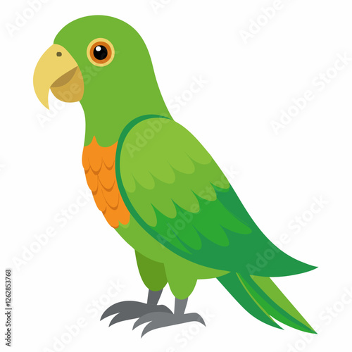  cartoon bird Amazon parrot green yellow color .Colorful exotic  parrot. Isolated on white background. Side view. Vector illustration. 