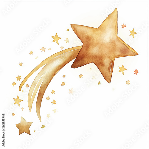 Golden shooting star flying through space leaving a trail of glitter and litt...