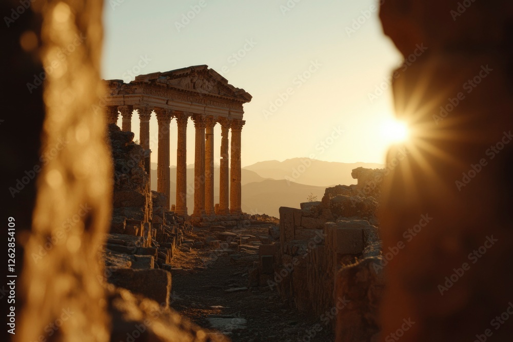 Fototapeta premium Ancient Ruins Sunrise Through Rock Crevice