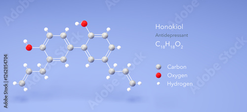 honokiol molecule, molecular structure, antidepressants 3d model, Structural Chemical Formula and Atoms with Color Coding photo