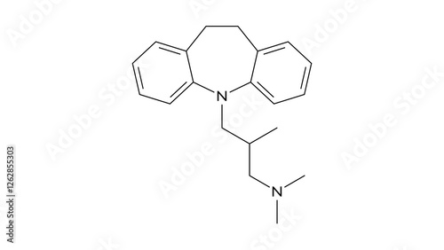 trimipramine molecule, structural chemical formula, ball-and-stick model, isolated image antidepressant photo