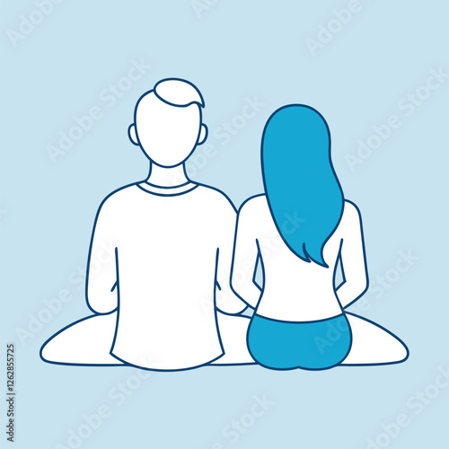 A clean line art design depicting a couple sitting together with their backs to the viewer 