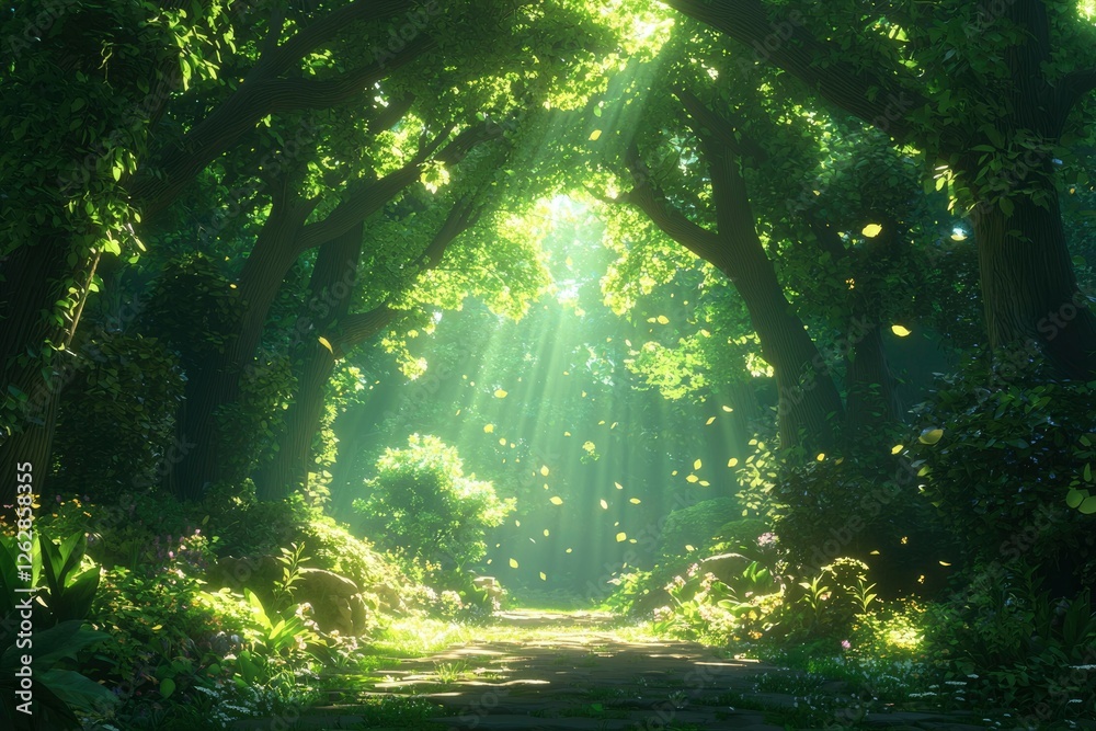 Obraz premium Sunlight Path Through Lush Forest