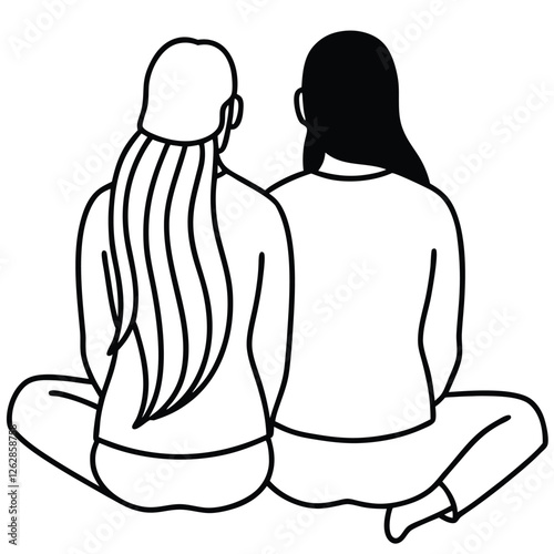 A clean line art design depicting a couple sitting together with their backs to the viewer 