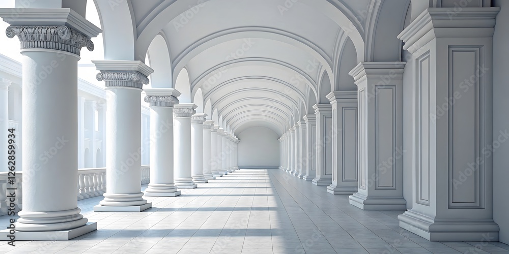 Elegant Architectural Arcade with Arched Ceiling and White Columns Elegant Architectural Arcade with Arched Ceiling and White Columns