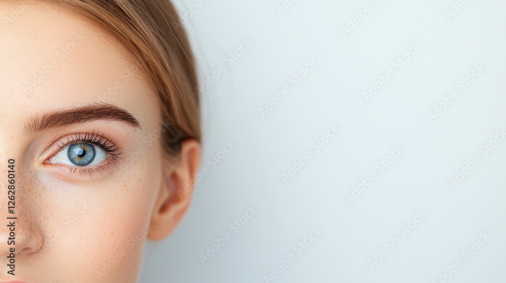 Naklejka premium Elegant Woman with Flawless Makeup and Striking Blue Eyes