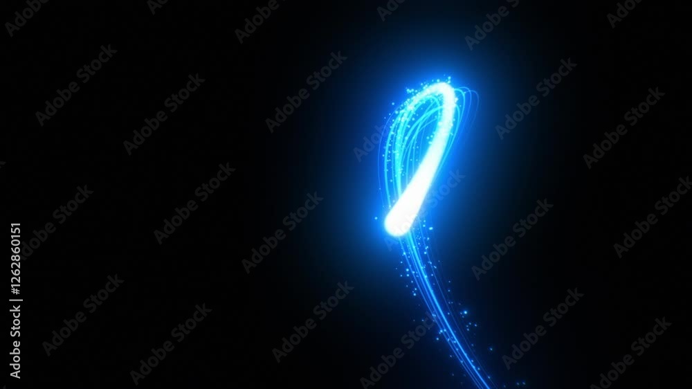 Beautiful Light Streak Blue Color Flying on Black Background Seamless. Abstract Neon Trail with Shimmer Moving Smooth Looped 3d Animation. Magic Stroke Flowing in the Dark. Motion Design Concept 4k.