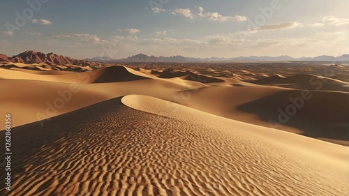 3D Render, Minimalist Desert Landscape with Golden Frame