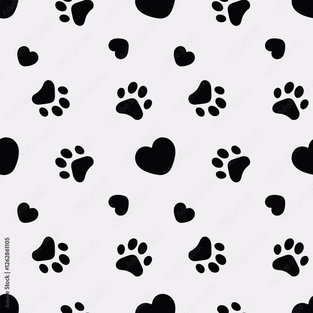 Cat footprint Seamless pattern. Cat paw print seamless pattern. Cat footprint and heart endless pattern. Cat print trail repeating pattern Cat footprint Seamless pattern. Cat paw print seamless pattern. Cat footprint and heart endless pattern. Cat print trail repeating pattern