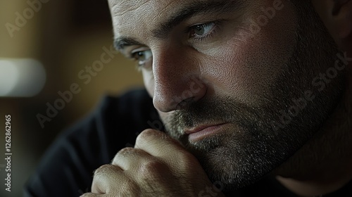 Man Resting His Chin on His Fist Deep in Thought and Reflection photo