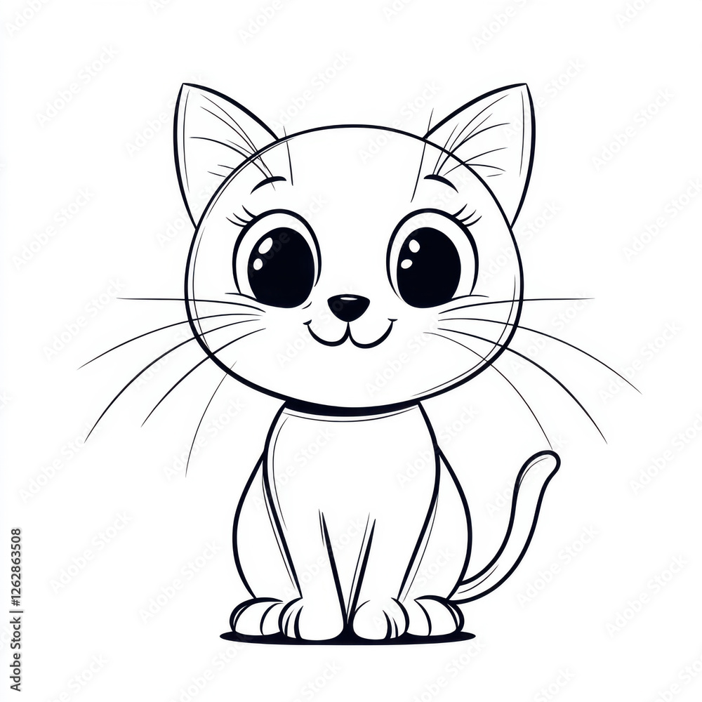 Obraz premium Cute and playful cartoon cat illustration with big eyes, perfect for pet lovers. isolated on white background.
