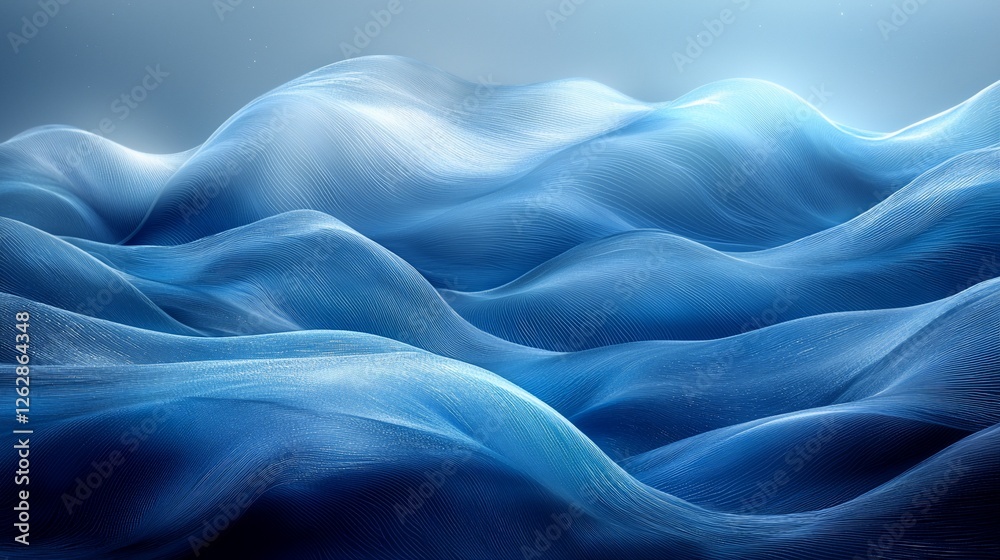 Fototapeta premium Abstract blue waves, flowing smoothly, serene background, ideal for website banners