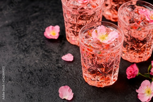 Pink Rose Cocktails on Dark Stone photo