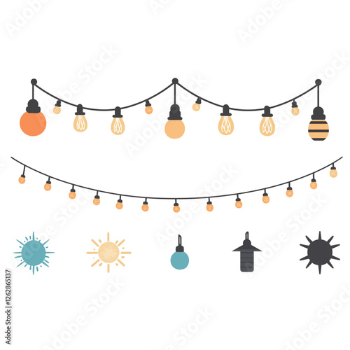 Solar String Lights Vector Illustration