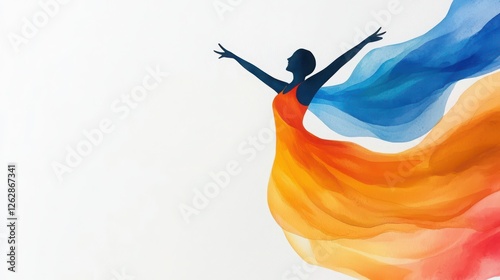 A silhouette of a person with flowing colors representing freedom and joy. photo