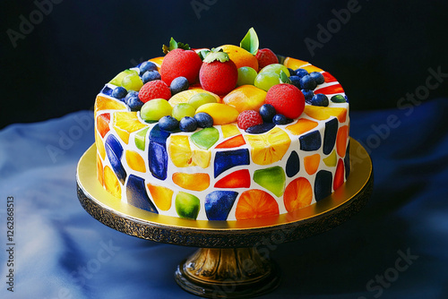 Lively cake displays fruits. Generative AI