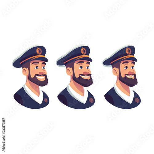 Cartoon Sailor Captain Vector Illustration with Nautical Hat and Beard in a Cute and Playful Style