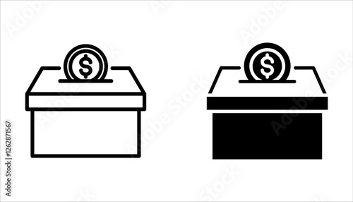 Donation icon set. Heart and Coin in the box. Charity symbol logo illustration isolated on white background	