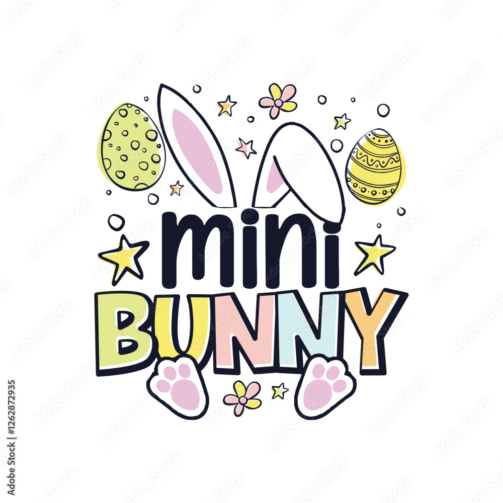 Naklejka premium Easter Sunday mini cute bunny design, Happy Easter Sunday cute bunny family design