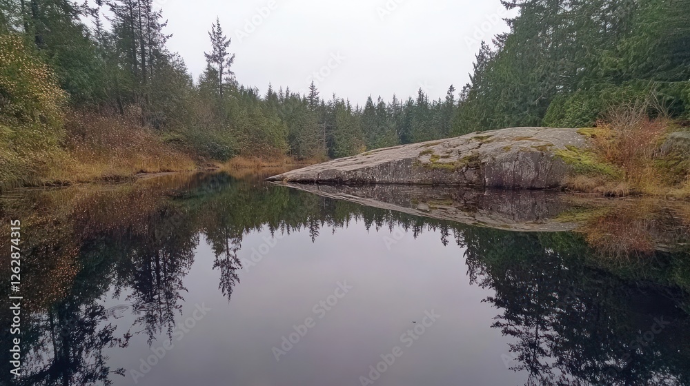 Serene Lake Reflection in a Pacific Northwest Forest Serene Lake Reflection in a Pacific Northwest Forest