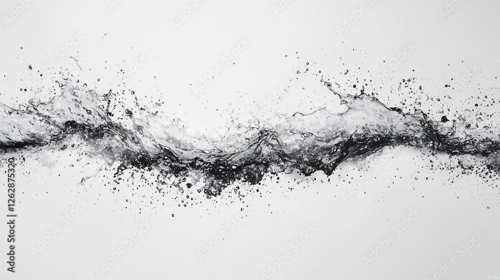 Abstract grayscale water splash, dynamic flow, white background, design element Abstract grayscale water splash, dynamic flow, white background, design element