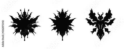 Rorschach inkblot test black silhouettes set on white background