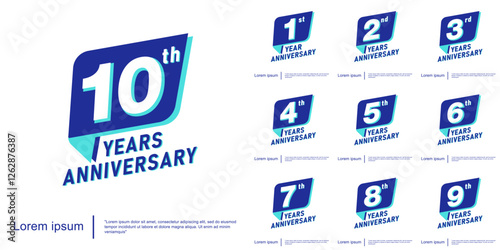 Set of 1st-10th years anniversary celebration emblem. anniversary logo isolated with blue ribbon on white background. vector illustration template design for web, flyers, poster, greeting card