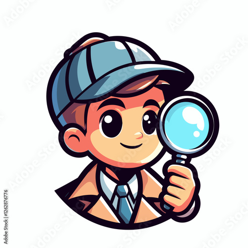 Detective with magnifying glass and hat