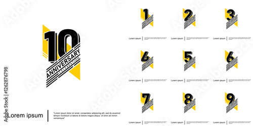 Set of 1-10th years anniversary celebration emblem. anniversary logo isolated with geometric badge on white background. vector illustration template design for web, flyers, poster, greeting card