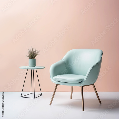 muted blue arm chair on pink background