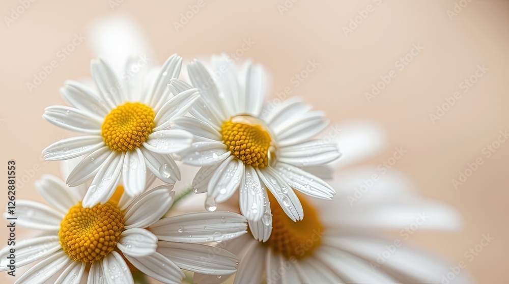 Obraz premium White daisies on beige background for minimalist designs, wellness blogs, and spring-themed content