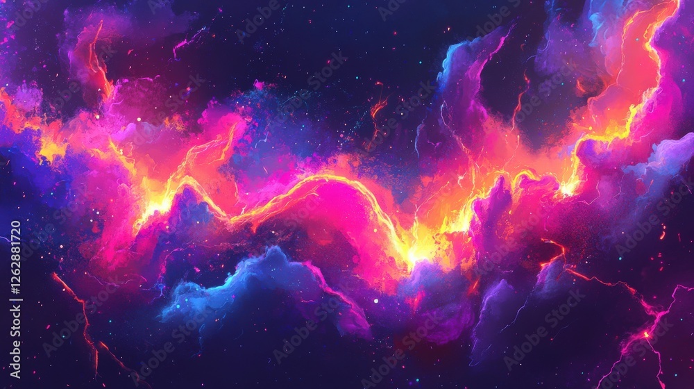 Obraz premium Vibrant cosmic landscape showcasing swirling clouds of pink, orange, and purple hues in space