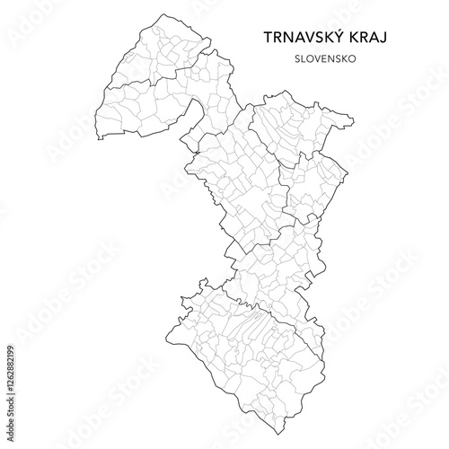 Geopolitical Vector Map of Trnava Region (Trnavský Kraj) with Municipalities (Obcí), and Districts (Okres) Administrative Subdivisions as of 2025 - Slovakia (Slovensko)