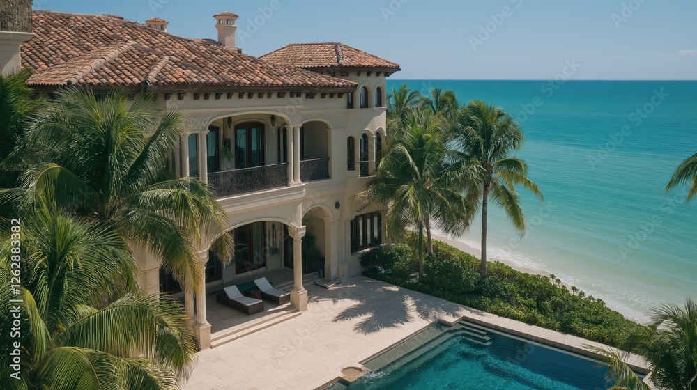 Obraz premium Luxury Beachfront Home With Pool And Ocean View Keywords beachfront,luxury,home,ocean,pool,patio,tro