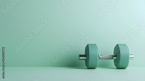 Green Dumbbell on Solid Color Background for Fitness and Exercise photo