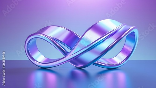 Abstract purple 3D infinity loop with glossy reflections perfect for futuristic technology AI digital art and modern background designs.