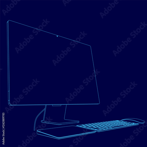 A computer monitor is shown in a blue background. The monitor is turned off and the screen is blank