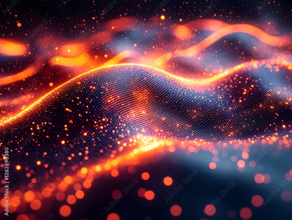Flowing Quantum Particles in a Radiant Computational Grid Futuristic Technology Concept Flowing Quantum Particles in a Radiant Computational Grid Futuristic Technology Concept