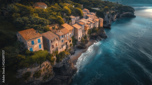 seaside village in France, where traditional architecture meets the ocean edge,