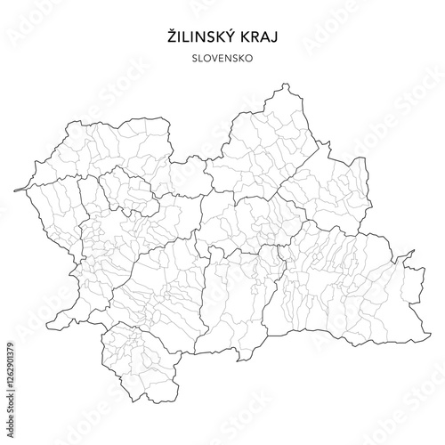 Geopolitical Vector Map of Žilina Region (Žilinský Kraj) with Municipalities (Obcí), and Districts (Okres) Administrative Subdivisions as of 2025 - Slovakia (Slovensko)