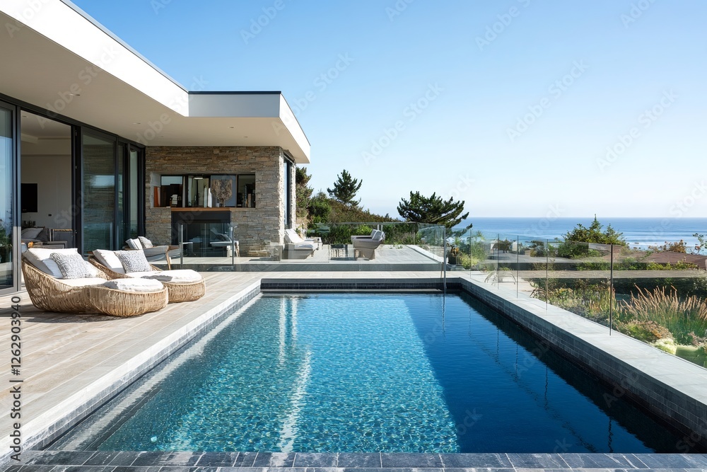 Fototapeta premium Modern luxury villa with infinity pool overlooking ocean