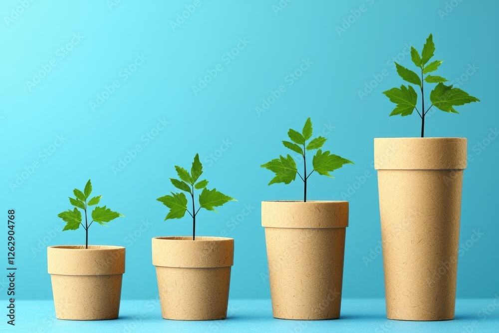Obraz premium A collection of potted plants showcasing growth and vitality against a bright blue background, ideal for nature and gardening themes.