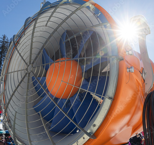 Close-up of artificial snow machine
