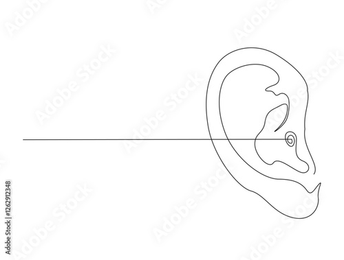 Continuous one line drawing of human ear anatomy. Human ear in single line draw illustration. Editable stroke.