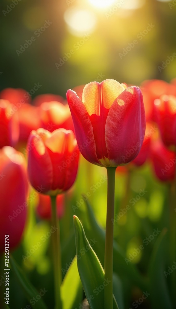 Fototapeta premium Sun-drenched tulips, displaying rich colors and textures , purple, nature photography